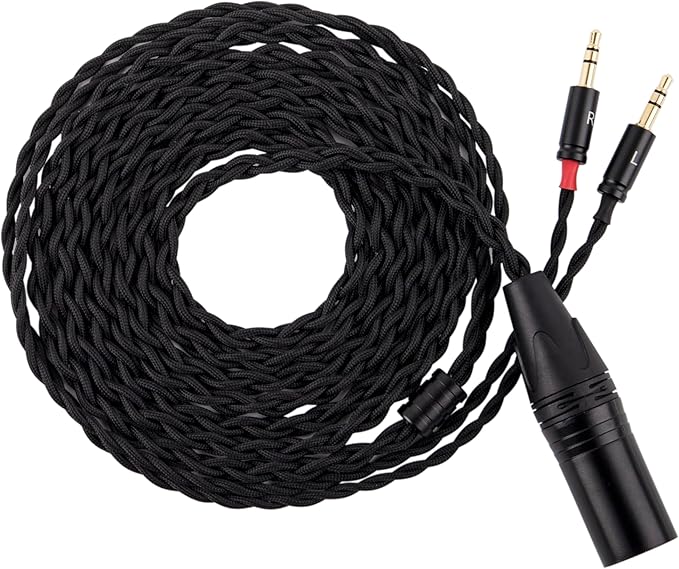 Linsoul Tripowin Nova Monitor Headphone Cable, Over-Ear Headphone Wire, 4-Strand Silver Foil/OCC Hybrid Upgrade Cable, 2M, Dual 3.5mm to 4.4mm/3.5mm/XLR Plug, for Musicians&Audiophiles (XLR, Black)