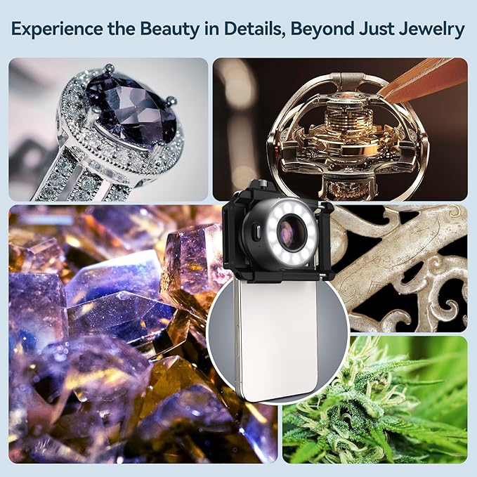 APEXEL 120X Phone Microscope Lens, Jewelers Loupe Magnifier with Eyecup/Illuminated LED Light/Universal Clip, Compatible with iPhone/Android Gems, Jewelry, Coins, Portable Mini Pocket Microscope