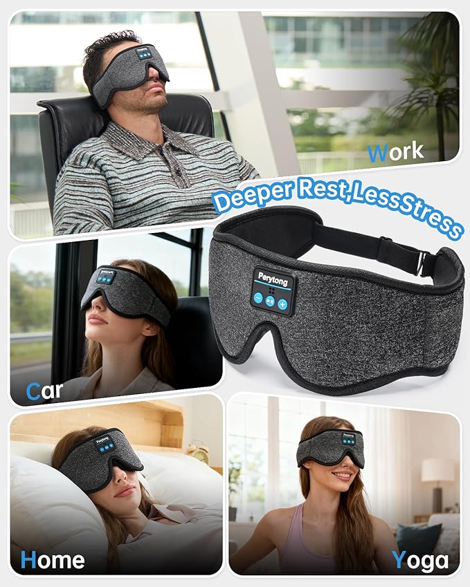 2 Pack Sleep Headphones, Bluetooth Headband with 3D Sleep Mask Bluetooth Ultra-Thin HD Stereo Speaker, Sleeping Headphones for Sports, Workouts, Insomnia, Yoga, Air Travel, Meditation, Christmas