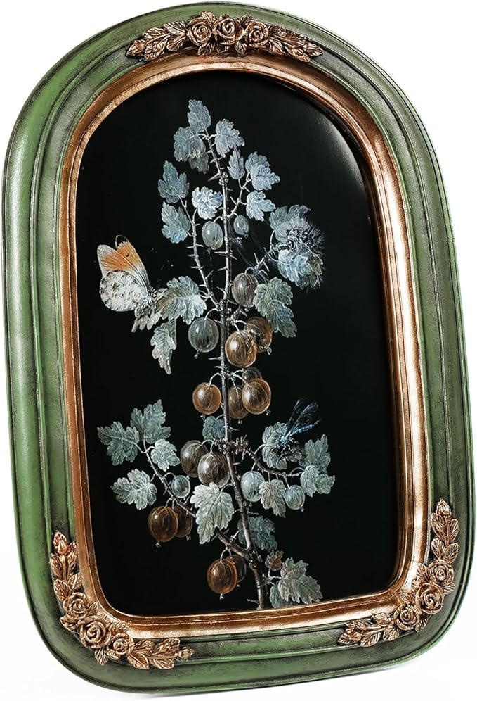 Cuspin 8x10 Vintage Picture Frame, Ornate Green and Gold Frames, Hand-Crafted Flower Textured Resin Frame with Glass Front for Wall Hanging and Tabletop Display Home Decor