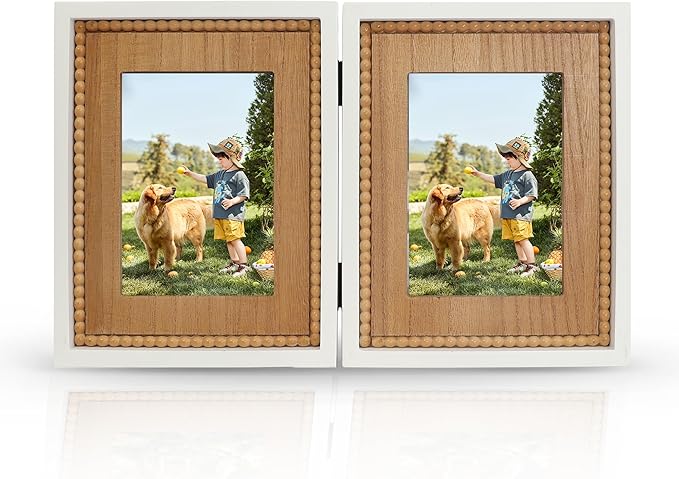 RiteSune Rustic 2 Picture Frame 5X7 Distressed Photo Frames with Beads for Tabletop Display, Vintage Picture College Frame for Present