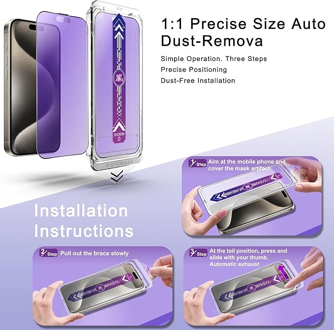 SHANG PIN JIA 2 Pack Anti Blue Light Matte Screen Protector for iPhone 16 Pro Max 6.9-Inch Auto Dust Removal, No Bubbles, Tempered Glass Film, Easy Installation