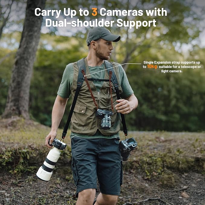 PGYTECH Camera Strap Master, Leather Dual Shoulder Harness for 3 Cameras, Adjustable Camera Harness for Professional Photographers, Sports/Wildlife/Wedding/Events Photography Camera Straps, Green