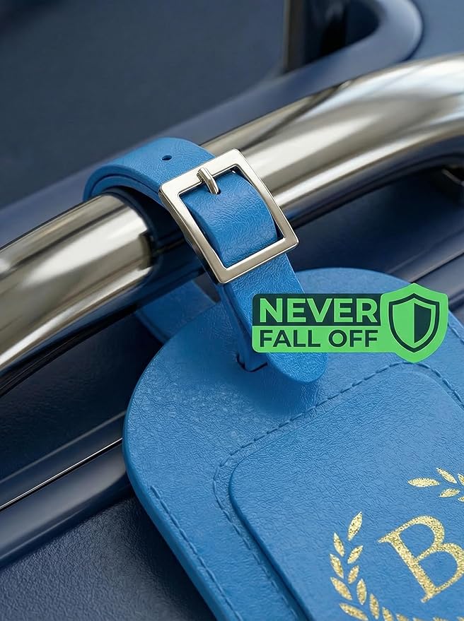Luggage Tags for Suitcases 6 Pack PU Leather Travel Bag Tags with Privacy Cover & Stainless Steel Buckle, Vegan Leather Name ID Labels for Travel Bags, Cruise, Airline, Backpack, Baggage Identifier(B)