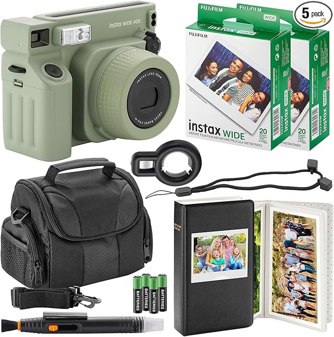 Fujifilm Instax Wide 400 Instant Camera + Camera Case + 4 AA Batteries + Photo Album, Cleaning Pen (40 Sheet)