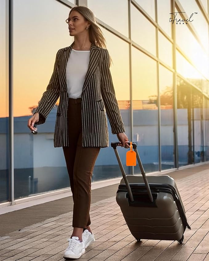 Luggage Tags for Suitcases, PU Leather Travel Tags for Luggage.(Orange)