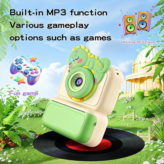 Kids Camera Instant Print, Instant Camera with 4 Roller Photo Paper & 32GB Card, 1080P Dual-Lens Digital Camera for Kids, Boys and Girls Toys Gifts for Teenage Girls Kids Toys for Ages 8-13 (Beige)