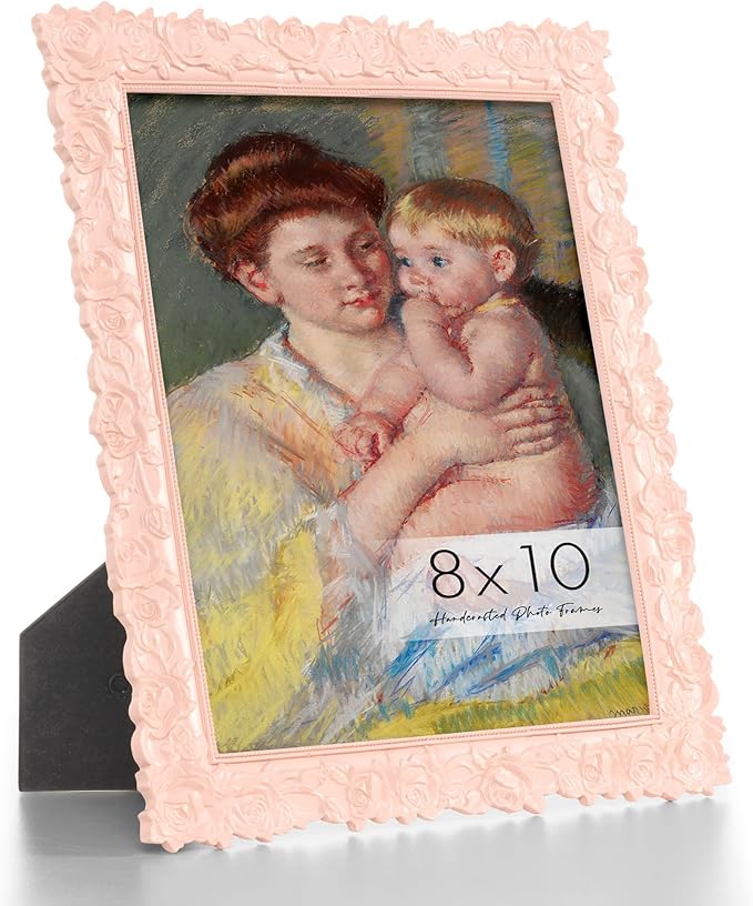 Axeman Vintage Pink Picture Frame 8x10 | 8 x 10 Antique Picture Frame with Real Glass | Ornate Pink Rose Frame 8x10 for Wall & Tabletop Display | 8 x 10 Frame