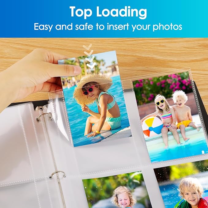 MaxGear 30 Pack 3.5x5 Photo Sleeves for 3 Ring Binder (240 Pictures), Heavy-Duty Archival Page Protectors, 4-Pocket Clear Photo Album Refill Pages, Plastic Seed Binder Pages 8.5x11, Acid-Free