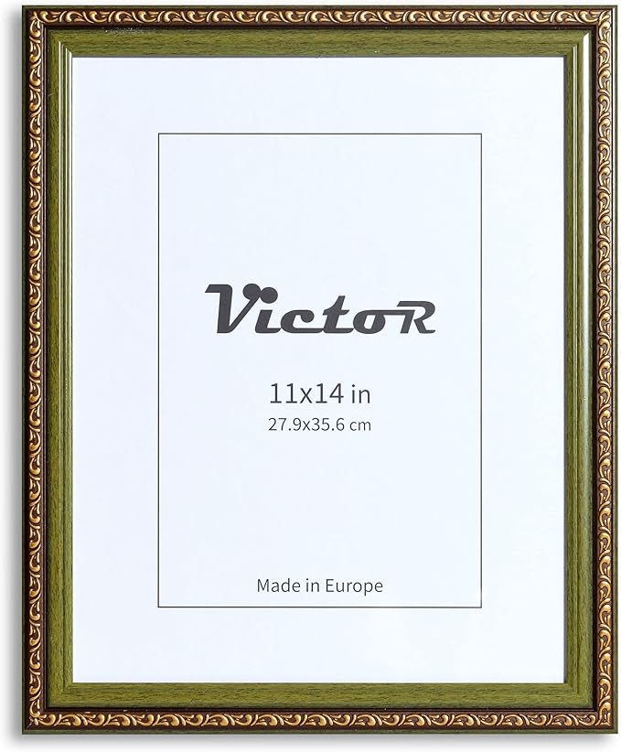 VictoR Picture Frame Chagall 11x14 Brown Green-Picture Frame for Photos in Size 11x14 Inch - Vintage Design with Shatterproof Acrylic Glass - Antique - only for hanging