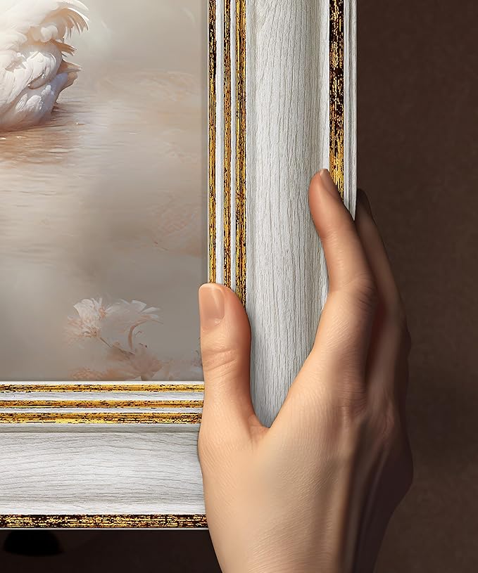 Afuly 4x6 Picture Frames Vintage Antique Photo Frame Gold White for Tabletop Single Display Wall Hanging Tabletop Distressed Wedding Birthday Gifts for Grandma Friends Family