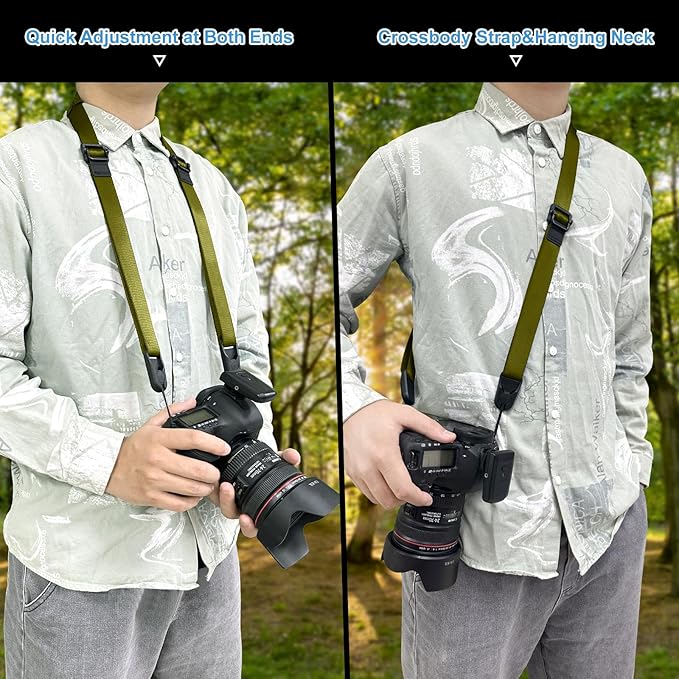 Adjustable Camera Strap, Universal Camera Strap with Quick Release and Connection, Comes with Comfortable Silicone Shoulder Pads and Base, Smooth and Sturdy, Strap Width 1''(2.5cm Green)