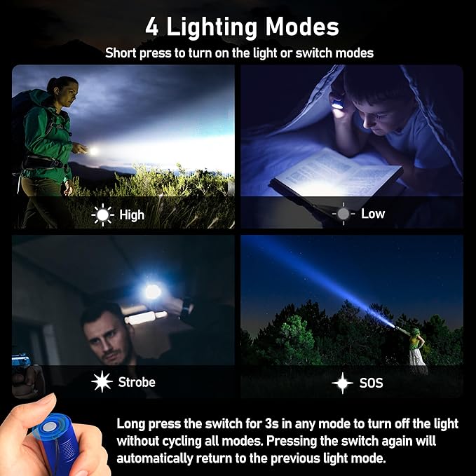 Blukar Flashlight Rechargeable, High Lumens Flashlight, Super Bright Small LED Flash Light- Zoomable, Adjustable Brightness, Long Lasting for Camping, Outdoors and Home Emergency-Blue