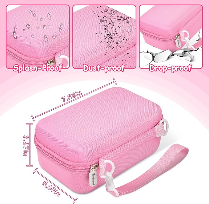 Kids Instant Print Camera Case for Dylanto/for Gofunly/for DUDUDRAGON/for ESOXOFFORE, Digital Video Camera Storage Box with 3 Roll Papers, Holder for Color Pen and Accessories (Bag Only)- Pink