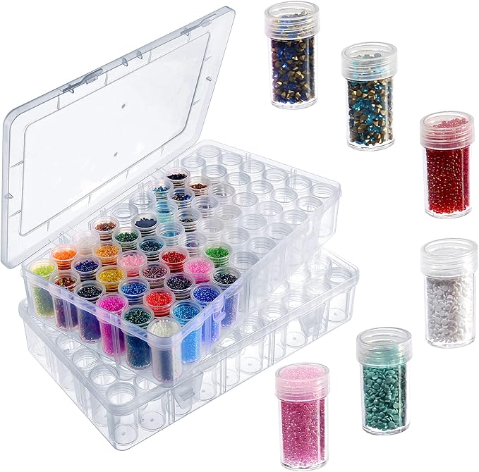 Notgia 1pack 60 Grids Bead Organizer and Storage Diamond Painting Containers Portable Plastic Case Box Arts Crafts Storage for Seeds Beads Sewing Cosmetic Nail Glitter Powder Small Parts Rhinestones