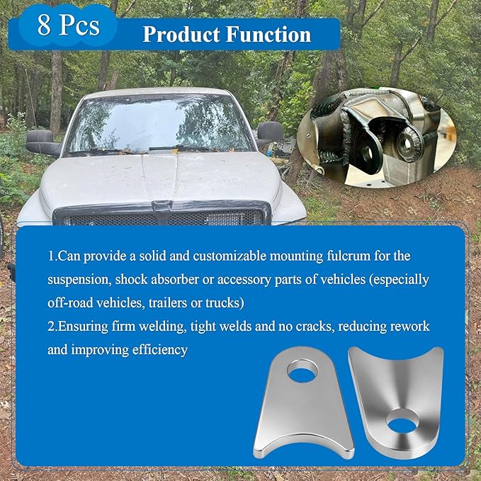 8 Pcs Weld on Tabs, Steel Shock Tab Mounts, Fits for 1.5" to 1.8" Axle Pack, 2-3/8" H, 1-3/4" W, 1/4" Thick, Heavy Duty Steel Mounting Brackets, Universal Weld on Tabs Axle Mount, with a 1/2" Hole