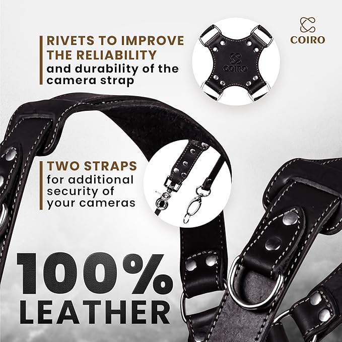 C Coiro Camera Harness for 2 Cameras Dual Shoulder Leather Camera Strap for DSLR/SLR, Camera Straps for Photographers