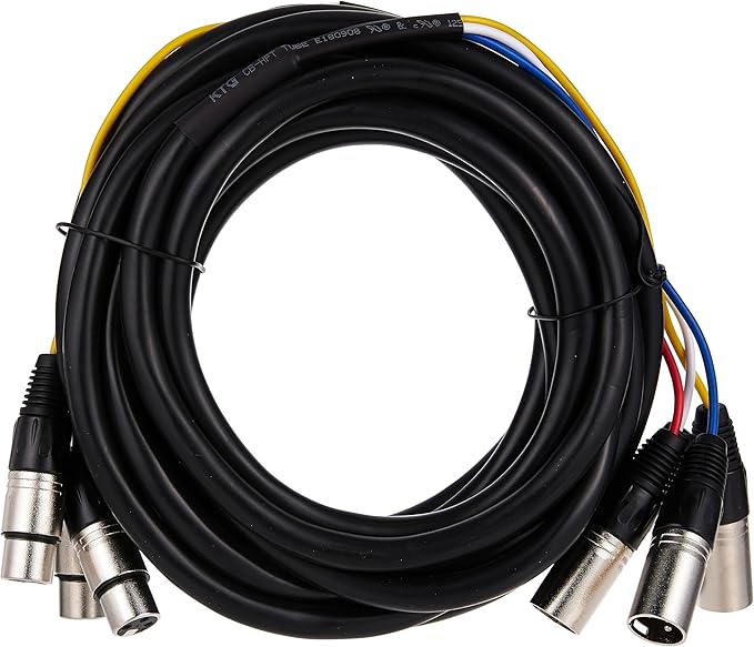 Monoprice 4-Channel XLR Male to XLR Female Snake Cable - 20 Feet - Black/Silver, Metal Connector Housings, Plastic and Rubber Cable Boots