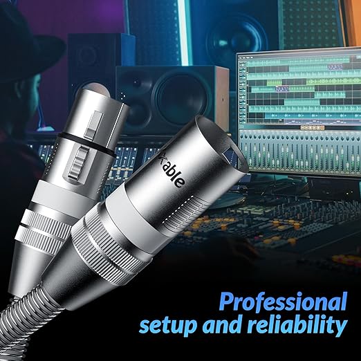 XLR Microphone Cable 3 FT, XLR Male to Female Balanced Mic Cable, 3-Pin Shielded Speaker Cord, Zinc Alloy Connectors, 22AWG Pure Copper, Metal Spring SR, Recording Studio, Podcast, White