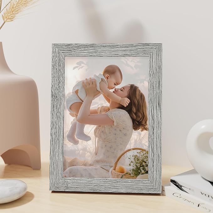Vittanly 5x7 Picture Frame, Made of Solid Wood and Shatterproof Plexiglass, Wooden Photo Frame for Wall Mounting or Tabletop Display, Picture Frame for Home Decor with Stand, Grey, 1 Pack