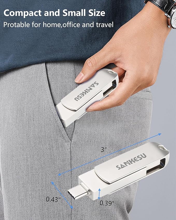 256GB USB C Flash Drive 3.1,Read Speed Up to 150MB/s, USB A and Type C OTG USB Thumb Drive, Dual Memory Sticks Compatible with Android Phones/PC/Laptop/Macs(Silver)
