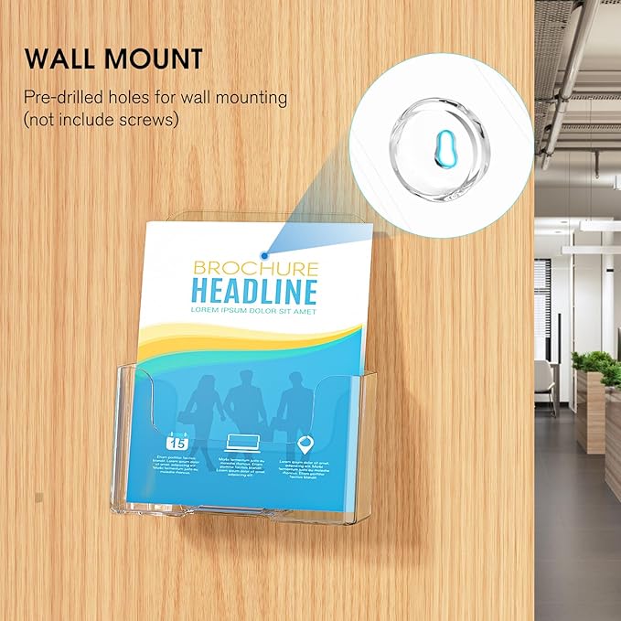 KTRIO Brochure Holder 6 x 9 inch, Acrylic Flyer Holders Stand Display, Clear Stands for Pamphlet, Literature, Magazine, Booklet, Menu, Desk & Wall Mount, 2 Pack