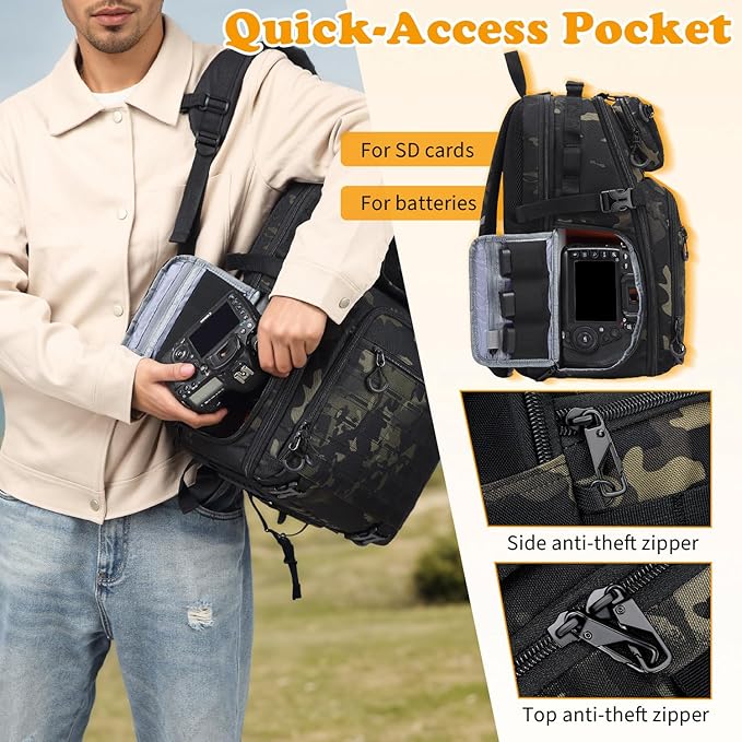 HAMBOLY Professional Camera Bag Backpack, Large Waterproof Photography Bag Case for DSLR/SLR/Mirrorless Camera with Tripod Holder/15.6’’ Laptop Compartment/Rain Cover