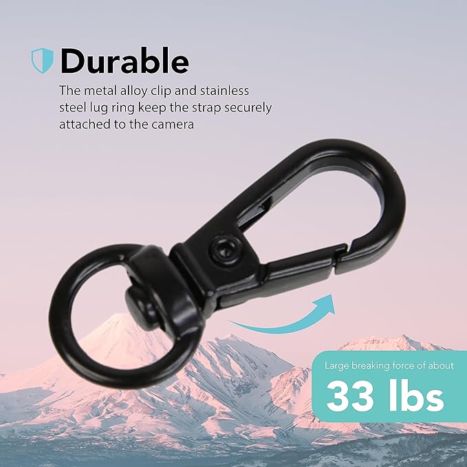 Foto&Tech Small Quick Release Adapter Clip for Camera with Round Lugs for Camera Strap, 33lb Breaking Force (5 Set, Black)