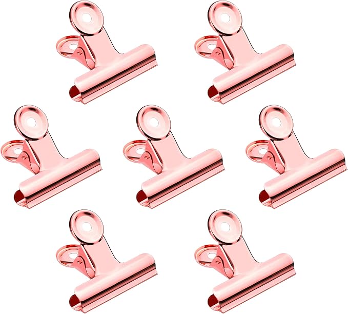 20 Pack 2 Inch Polished Steel Clips, Metal Bulldog Binder Clips, Large Hinge Paper Clips Clamps for Food Bags, Pictures Photos, Art Crafts, Home Office Supply (Rose Gold)
