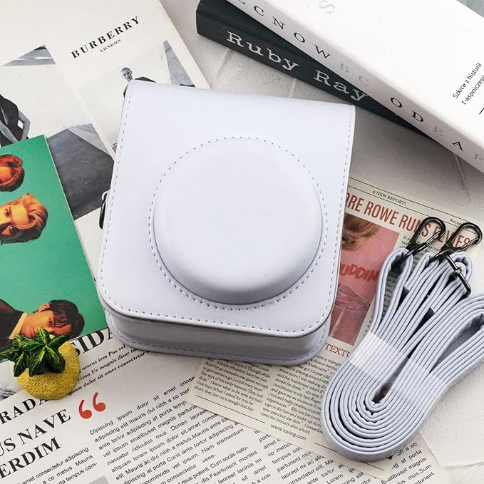 Frankmate Protective Case Compatible with Fujifilm Instax Mini 12 Instant Film Camera with Accessory Pocket and Adjustable Strap (White)
