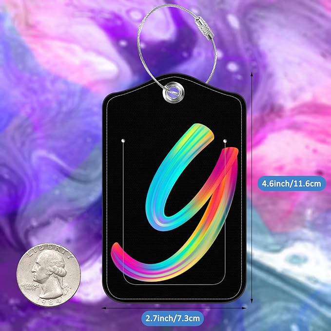 Luggage Tags for Suitcase,2 Pack Neon Colorful Letters Luggage Tags,Leather Baggage Tags Identifiers with Privacy Name Address Labels and Metal Loop for Women Men Girls Travel,Letter Y