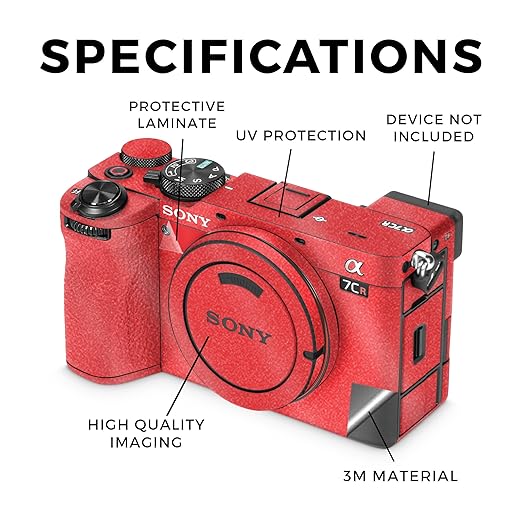 Glossy Glitter Camera Skin Compatible with Sony Alpha 7CR Camera (2023) - Solid Red - Premium 3M Vinyl Protective Wrap Decal Cover - Easy to Apply | Crafted in The USA by MightySkins