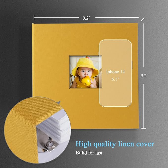 1DOT2 Photo Album 4x6 Photos Hold 200 or 5x7 Pictures Hold 100, 3 Ring Binder Photo Albums Linen Cover with 6-Tab Index Dividers Photo Book Acid Free Albums 4x6 5x7 for Wedding Baby (Indian Yellow)