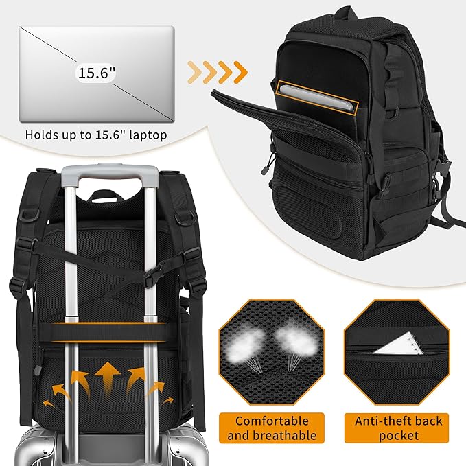 TORIBIO Camera Backpack for DSLR/SLR/Mirrorless Photography Camera, Water-resistant Tactical Camera Travel Bag Backpack Case with 15.6" Laptop Compartment, Tripod Holder