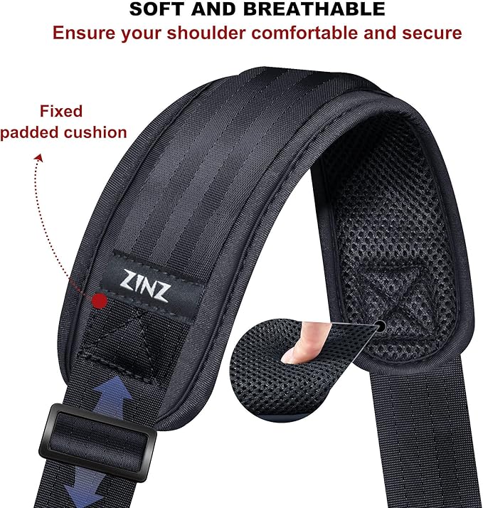 ZINMARK Shoulder Strap 59 inch, Extra-Thick Fixed Cushion Pad and Dual Clasps Universal Replacement Strap for Bags, Camera, Crossbody，Lawn,Mower -Dark Gray