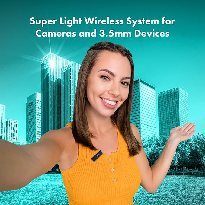 Movo Wireless Mini Camera Microphone for Video Recording- 2.4Ghz Wireless Transmitter with Clip on Lavalier Microphone for DSLR, Mirrorless Camera- Compact Lapel Mic (164FT Range, 10-Hr Battery Life)