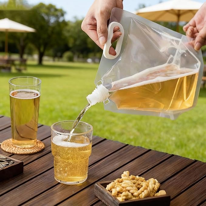 Collapsible Water Container Bag 5Pcs 1.3 Gallon, Freezable Plastic Foldable water Pouch Bag with Handles,Leak-Proof Plastic Storage Jug for Outdoor Sport Camping Emergency Survival