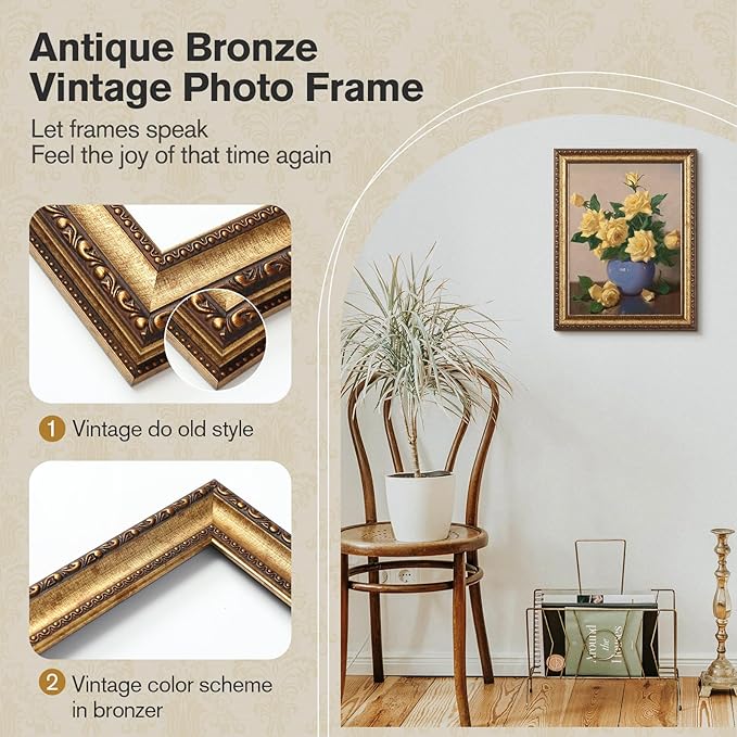 12x16 Gold Picture Frame, 2 Pack Ornate Vintage Picture Frames for Wall or Tabletop Display, 12x16 Photo Frame Gold with Real Glass, Display Poster 8.5x11 with Mat or 12 x 16 without Mat for Antique Déco