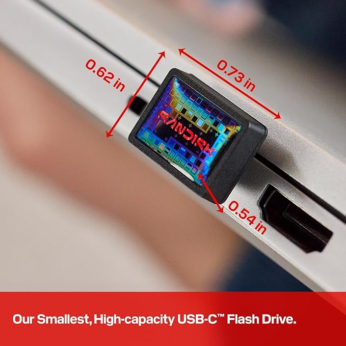 SANDISK 256GB Extreme Fit USB-C Flash Drive - Up to 400MB/s Read speeds, USB 3.2 Gen 1, USB Type-C - Plug-and-Stay Storage - Black - SDCZ530-256G-G46
