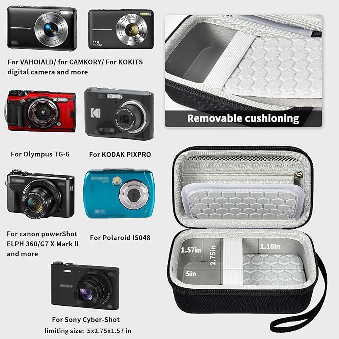 Comecase Digital Camera Carrying Case Compatible with CAMKORY/for VAHOIALD/for Canon PowerShot G7X/ for Kodak Pixpro/for Sony DSCW800 Compact Small Camera Storage Bag for Boys Girls Kids - Black