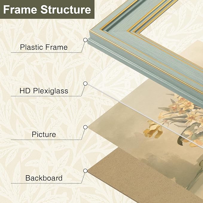 Vittanly 4x6 Picture Frame Set of 4, Vintage Photo Frame for Wall or Tabletop, Display 4x6 Pictures, Rustic Farmhouse Home Decor, Light Green