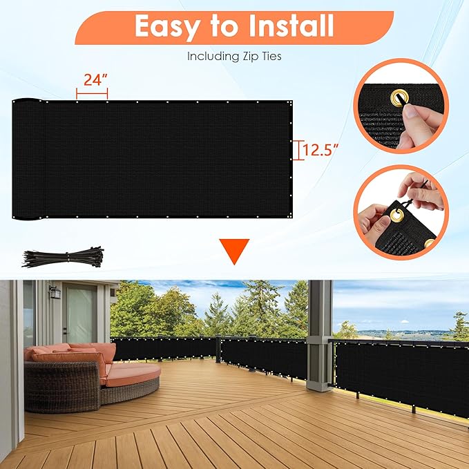 iCover 4x12ft Fence Privacy Screen, Heavy Duty Fencing Panels Screens, Outdoor Shade Cloth Mesh Barrier, Reinforced Bindings and Brass Grommets, Cable Zip Ties Included, Black