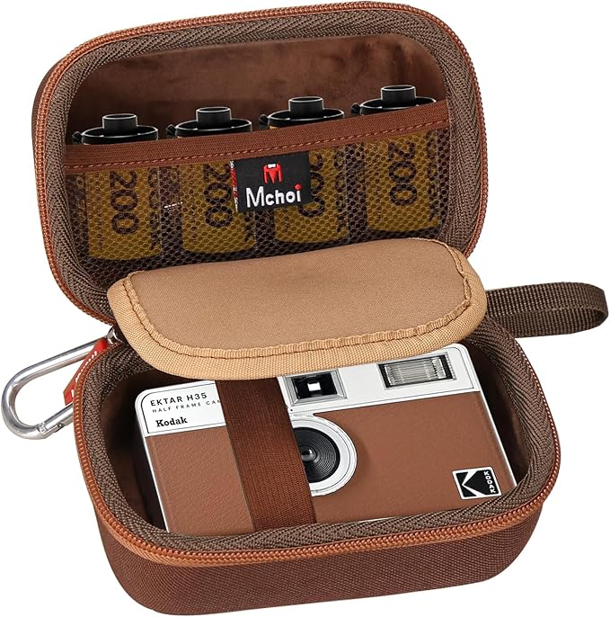 Mchoi Hard Travel Case Suitable for KODAK EKTAR H35 H35N Half Frame Film Camera, Digital Camera Organizer Holders for Kodak Ultra F9 M35 M38 Paper Shoot Camera, 35mm Film Rolls, Case Only (Brown)