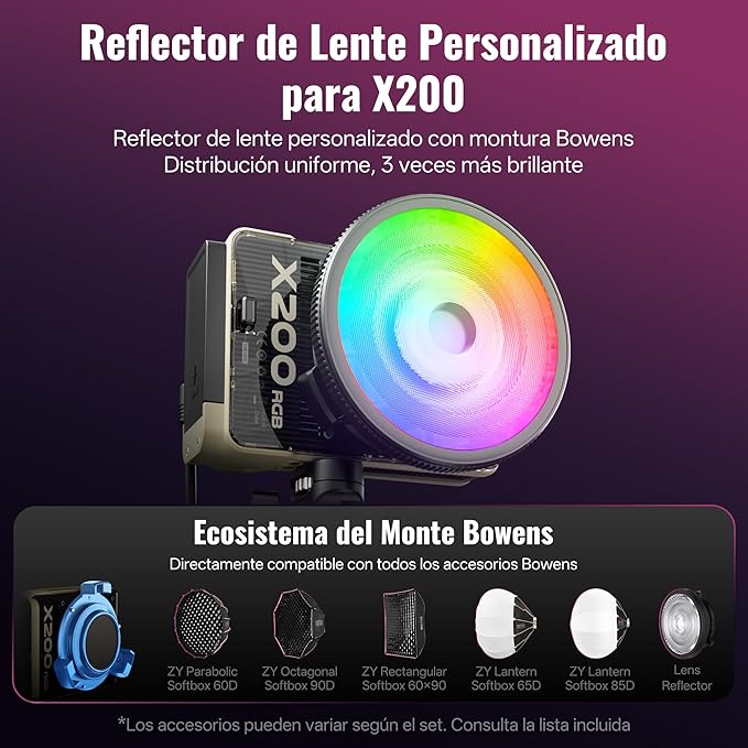 ZHIYUN MOLUS X200 RGB Standard 200W Video Light [Official] Handheld Continuou Output Light Portable Professional Photography Lighting Bowens Mount 2500K~10000K CRI≥95 TLCI≥97 Only 830g (No Battery
