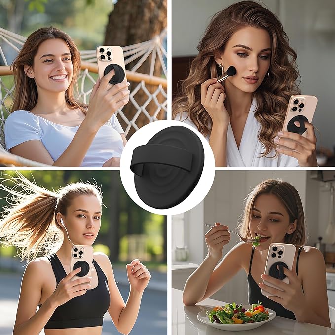 Magnetic Phone Grip Ring Holder, Liquid Silicone Magnet Cell Phone Grip Finger Loop, Compatible with Magsafe, Back of Phone for iPhone 17/16/15/14/13/12 Series, Black