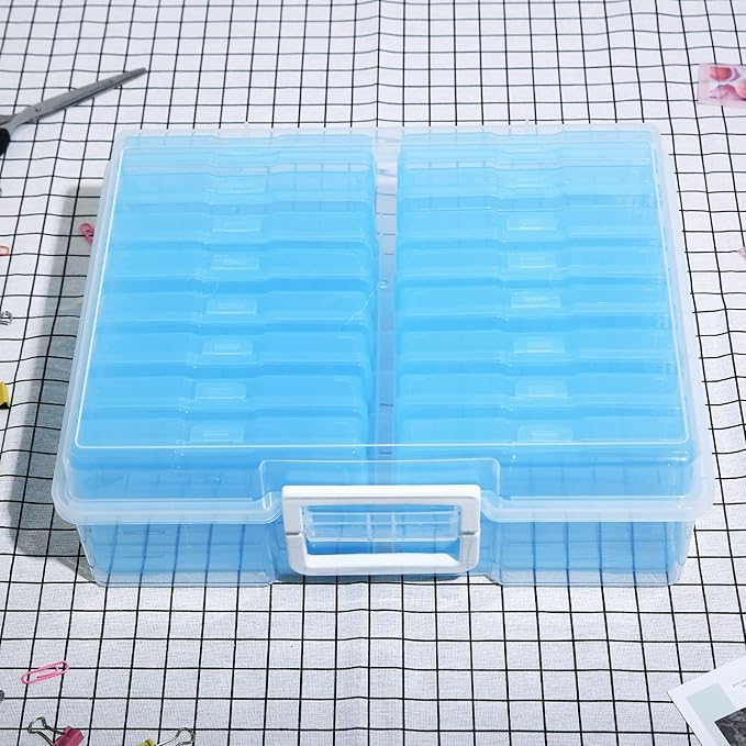 Naivees 4" x 6" Photo Storage Case with Handle, 16 Inner Photo Organizer Keeper, Extra Large Storage Picture Boxes, Seed Storage, Transparent Craft Keeper (Blue)