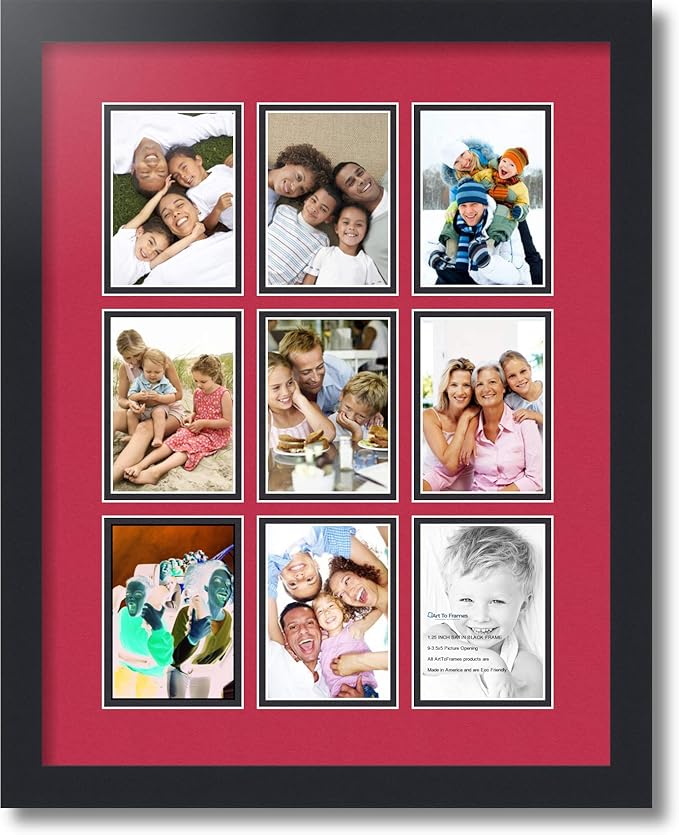 Art to Frames Double-Multimat-1045-762/89-FRBW26079 Collage Photo Frame Double Mat with 9 - 3.5x5 Openings and Satin Black Frame