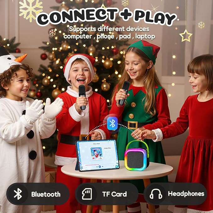 Mini Karaoke Machine for Kids, 2026 TOP Toys Birthday Valentine's Day Gifts Ideas for Girls Ages 4, 5, 6, 7, 8, 9, 10, 12+ Years Old, Portable MP3 Player with 2 Wireless Mics for Family Home Party