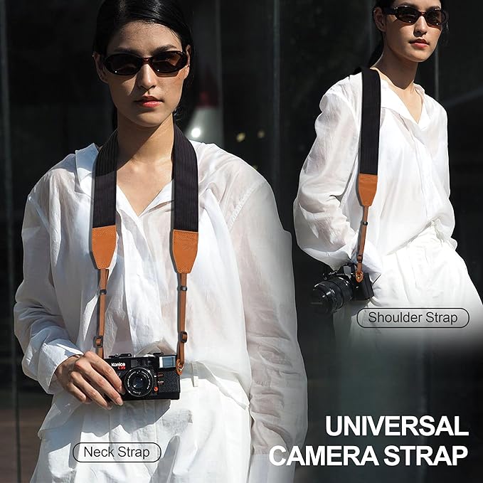 Padwa Lifestyle Corduroy Camera Strap - 2" Double Layer Full Grain Cowhide Leather Head Camera Straps for Photographers, Unique Soft Corduroy Fabric with Quick Release fits all Cameras -Black