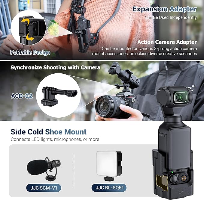 JJC Pocket 3 Magnetic Phone Holder Mount, Expansion Adapter Cage for DJI Osmo Pocket 3 Creator Combo, with Cold Shoe & Magsafe Bracket for iPhone 17 16 15 14, Pocket3 Vlog Accessories on Tripod Stick